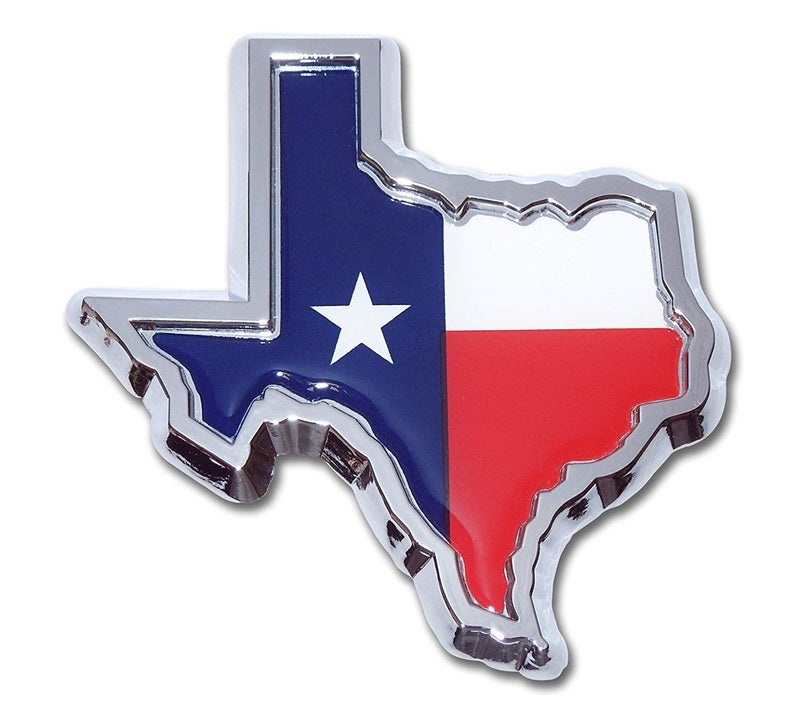 Muzzys TEXAS FLAG IN SHAPE OF TEXAS State Edition Emblem Decal Longhorn Lone Star METAL Badge Universal StickOn FITS Chevy Silverado Suburban Tahoe GMC Sierra Ford F150 Ranger F-150 Dodge Ram Nissan T - Image 1